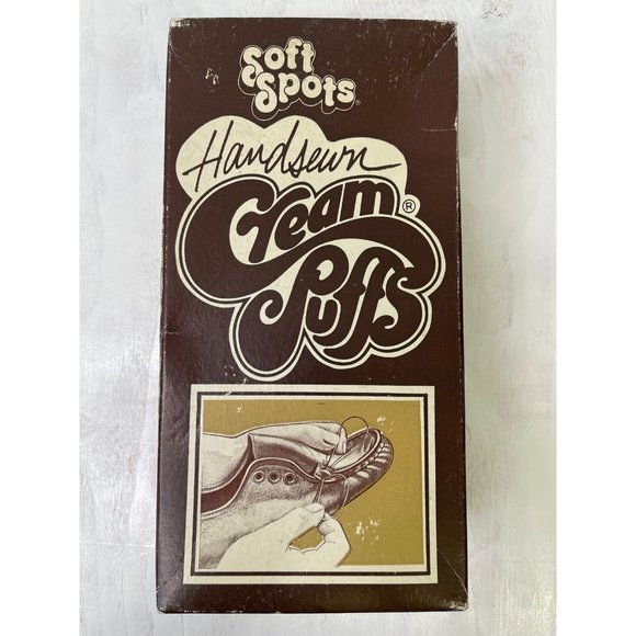 Vintage 70s Brown Cream Puffs Wedge Shoes Size 5 Slip On Oxfords Leather - Picture 5 of 10